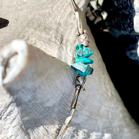 HANDMADE sterling anklet w/ turquoise nuggets - Picture 5 of 8
